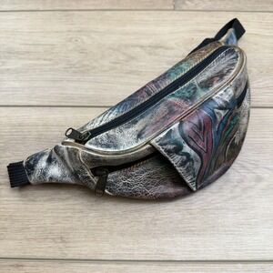 Botary Hand Painted Leather Fanny Pack Hip Pack Belt Bag Festival‎ Hidden Pocket
